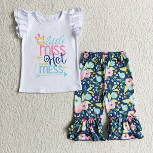 Promotional Little Miss Hot Mess Floral Girls Short Sleeve+Trousers Sets