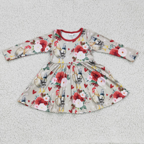 Promotional Farm Chicken Love Floral Beige Girls Valentine Dress