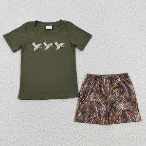 Jungle Hunting Camo Wild Duck Army Green Boys Shorts Sets