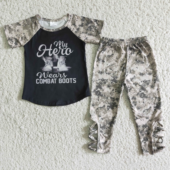 Promotional Boots Camo Girls Short Sleeve+Trousers Sets