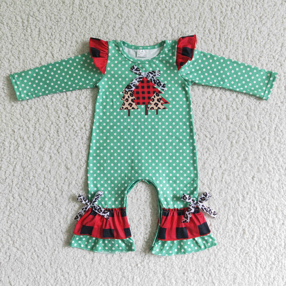 Baby Girls Tree Green Polka Dots Christmas Romper