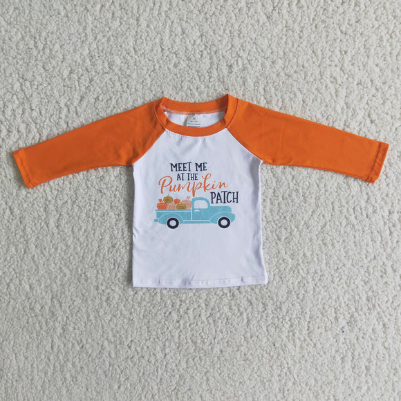 Promotional Pumpkin Patch Orange White Boys Long Sleeve Top