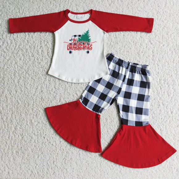 Promotional Merry Plaid Red White Girls Christmas Outfits