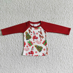 Promotional Gift Reindeer Cartoon Red Boys Christmas Top