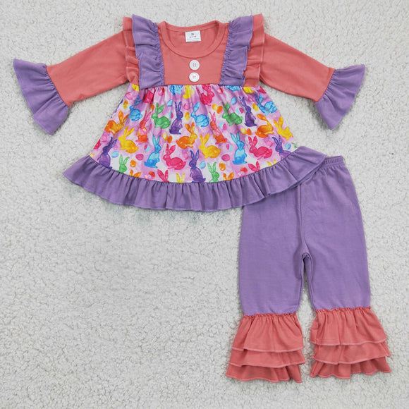 Colorful Bunny Purple Girls Easter Outfits