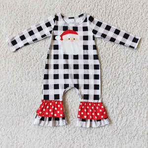 Promotional Santa Black White Plaid Girls Christmas Romper