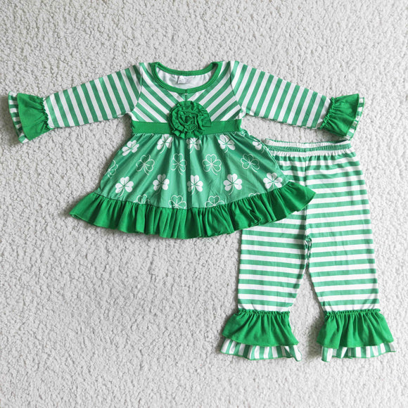 Green Stripe Clover Girls St. Patrick's Day Outfits