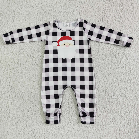 Promotional Santa Black White Plaid Boys Christmas Romper