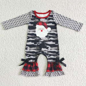 Baby Girls Santa Camo Gray Christmas Romper