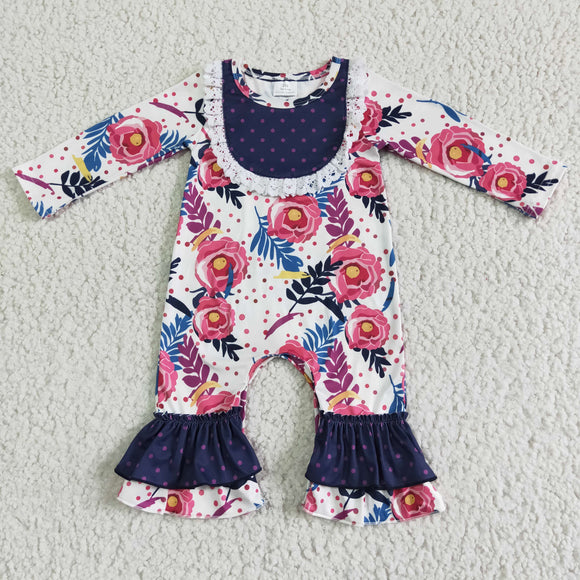 Promotional Pink Floral Lace Girls Fall Romper