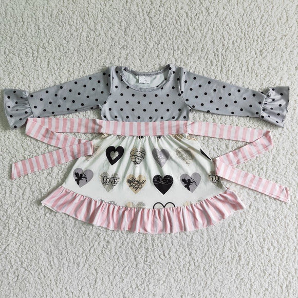 Love Pink Belt Gray Girls Valentine Dress