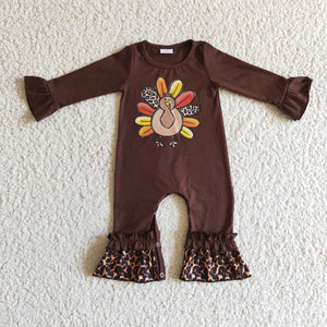 Promotional Turkey Leopard Print Brown Girls Thanksgiving Romper