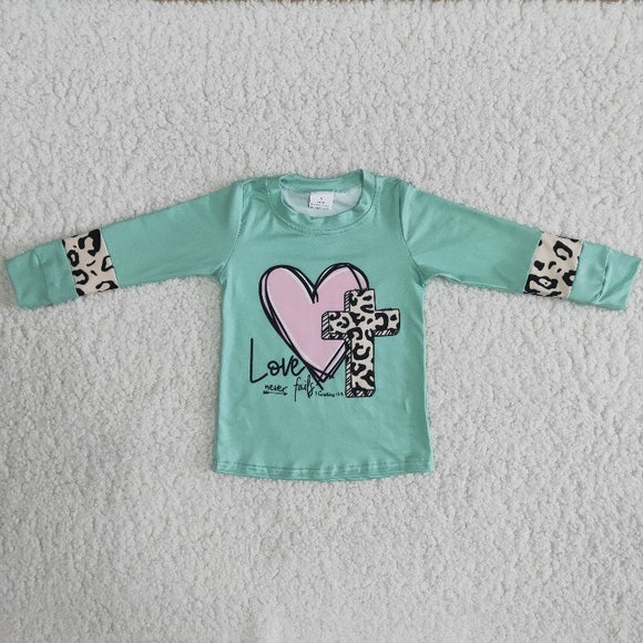 Love Cross Green Girls Easter Top