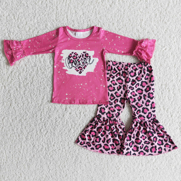 Promotional Love Leopard Print Hot Pink Girls Valentine Outfits