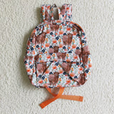 Highland Cow Orange Floral White Backpack