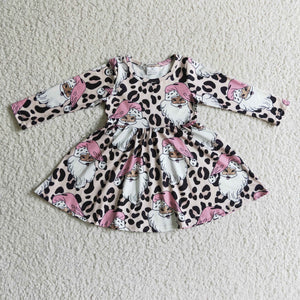 Promotional Santa Leopard Print Pink Girls Christmas Dress