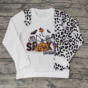 Adults It's Spooky Season Letters Leopard Print Mommy & Me White Halloween Top