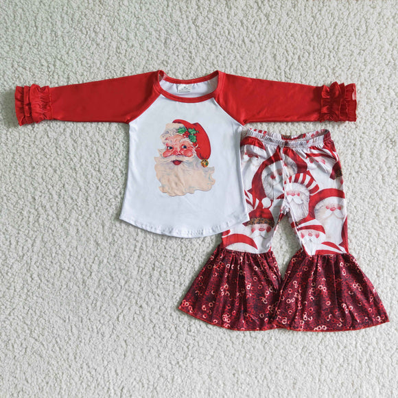 Santa Red Sequin Girls Christmas Outfits