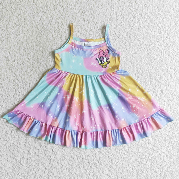 Cartoon Tie Dye Girls Sleeveless Dress