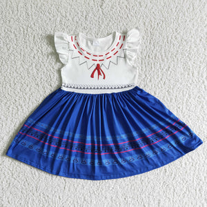 Promotional Cartoon Magic Blue Girls Flutter Sleeve Dress