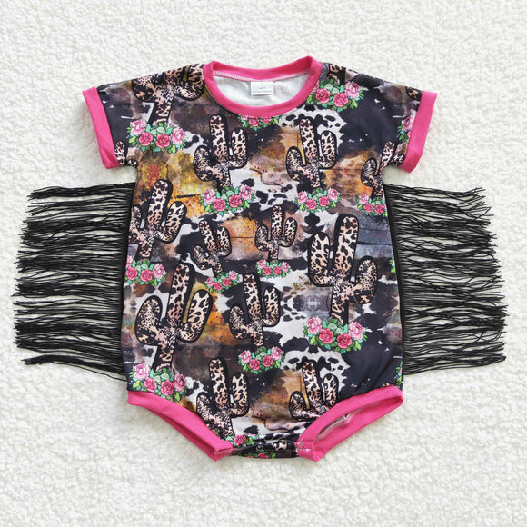 Cactus Pink Black Tassels Girls Summer Romper