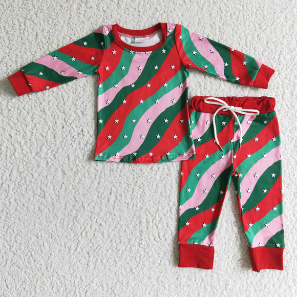 Promotional Stars Stripes Red Girls Christmas Pajamas