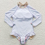 Floral Off-white Girls Swimsuits