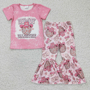 Howdy Pink Love Print Girls Valentine Outfits