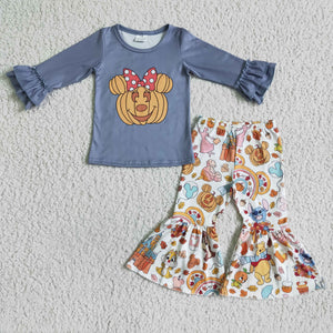 Promotional Cartoon Pumpkin Blue Girls Halloween Outfits