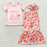 Sweet as a peach pink Girls Short Sleeve+Trousers Sets