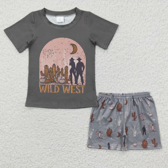 Wild West Cactus Gray Boys Shorts Sets