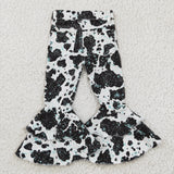 Cow Print Black White Flared Girls Jeans Pants
