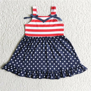 Promotional Stripe Stars Bow Girls 4th of July Dress