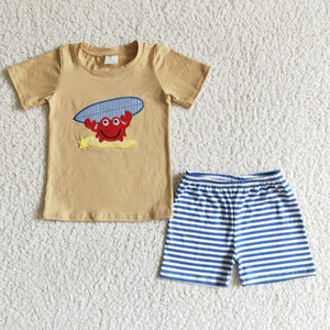 Promotional Crab Blue Stripes Boys Shorts Sets