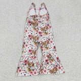 Highland Cow Floral Pink Girls Jumpsuit