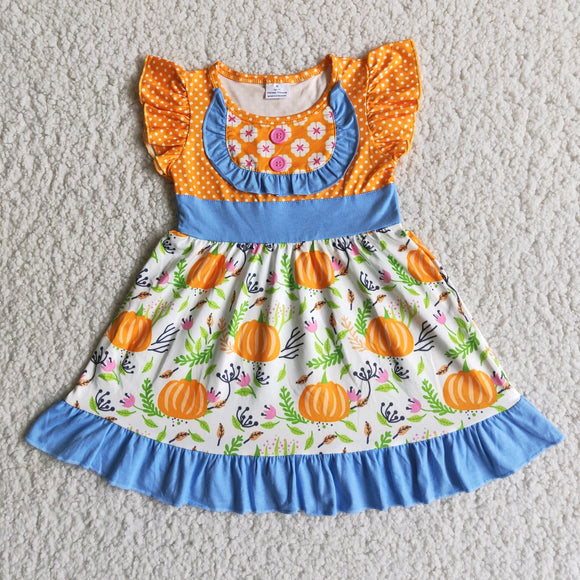 Promotional Pumpkin Orange Girls Flutter Sleeve Dress