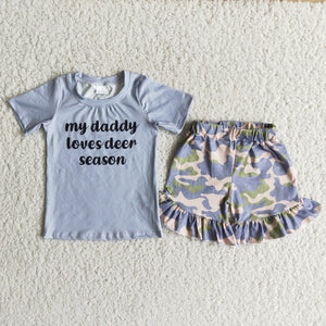 Promotional My Daddy Loves Deer Season Gray Camo Jungle Hunting Girls Shorts Sets