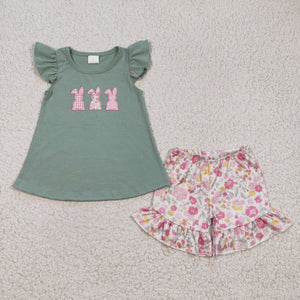 Bunny Pink Floral Mint Girls Easter Outfits