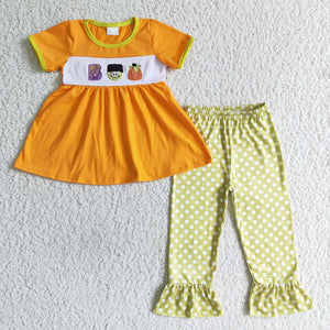 Boo Embroidery Girls Halloween Outfits