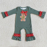 Promotional Gingerbread Green Stripe Girls Christmas Romper