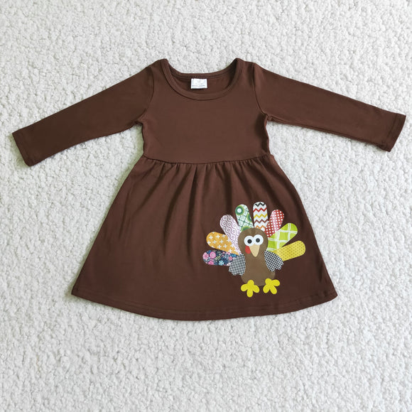 Turkey Gel Print Brown Girls Thanksgiving Dress