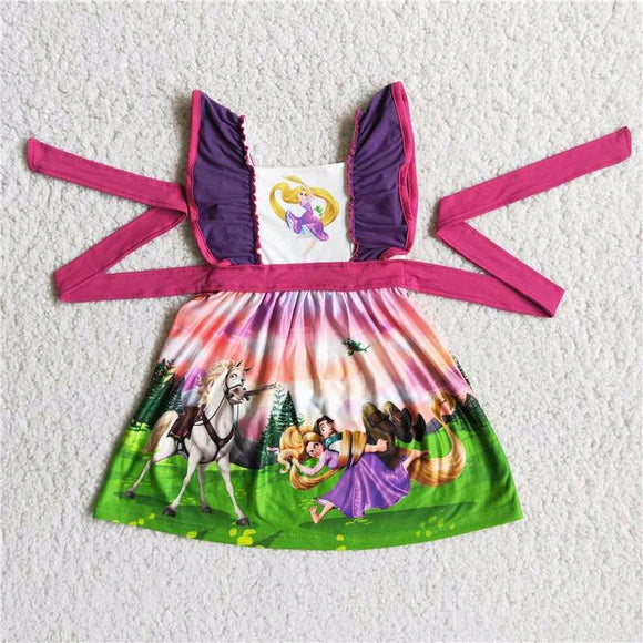 Promotional Cartoon Princess Belt Girls Flutter Sleeve Dress