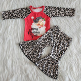 Leopard Print Santa Girls Red Merry Christmas Outfits