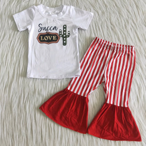 Promotional Succa Love Cactus Girls Short Sleeve+Trousers Sets