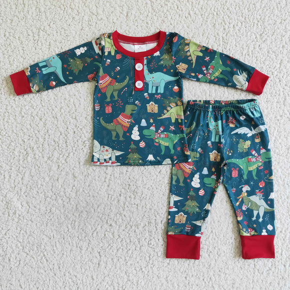 Promotional Dinosaur Green Boys Christmas Pajamas