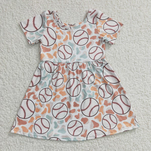 Baseball Leopard Print White Girls Short Sleeve Dress