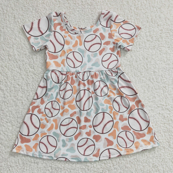 Baseball Leopard Print White Girls Short Sleeve Dress