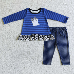 Ghost Blue Stripe Legging Girls Halloween Outfits