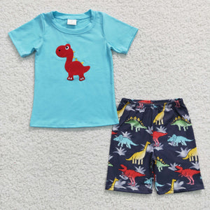 Dinosaur Sky Blue Gray Boys Shorts Sets