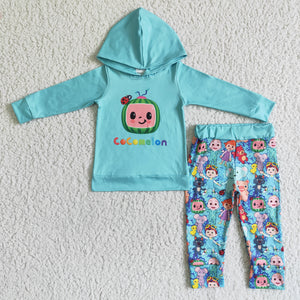 Promotional Cartoon Blue Boys Fall Hoodie Sets